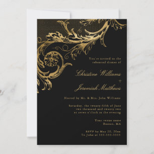 Convite Janto de ensaio Dourado Floral Vintage Black