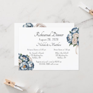 Convite Janto de ensaio Dusty Blue Peony Rosa