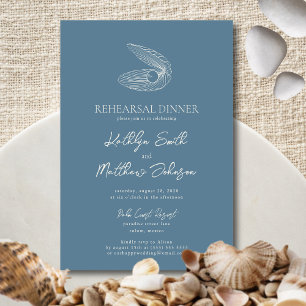Convite Janto de ensaio Dusty Blue Seashell Beach Ocean