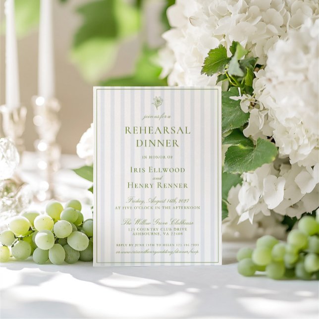 Convite Janto de ensaio Elegant Sage Green & Blue (Elegant Sage Green & Blue Rehearsal Dinner Invitation)