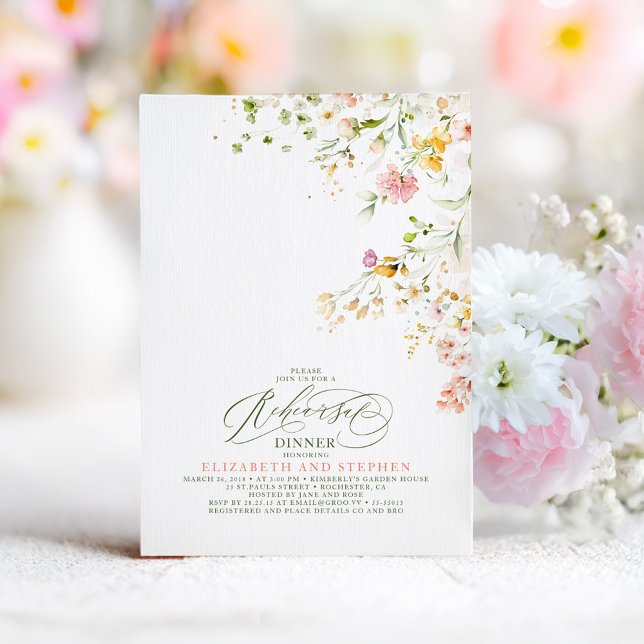 Convite Janto de ensaio Elegant Summer Meadow Wildflower (Wildflower Rehearsal Dinner Invitation)