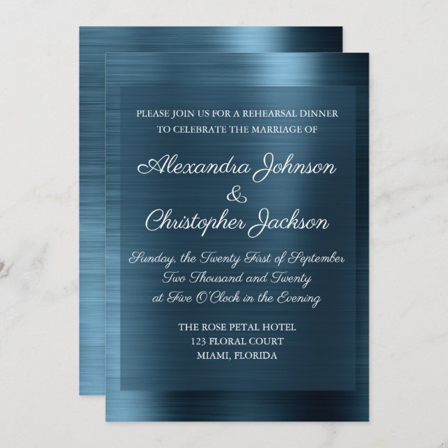 Convite Janto de ensaio Elegante Azul-marinho (Frente/Verso)