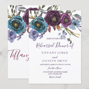 Convite Janto de Ensaio Elegante de Aquarela Floral Roxo