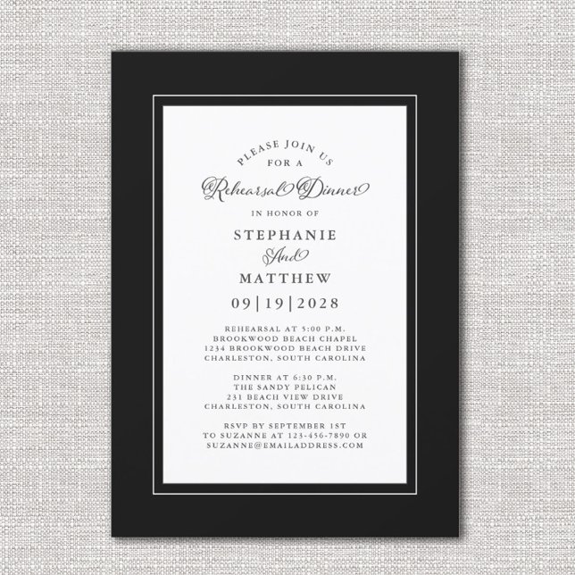 Convite Janto de Ensaio Elegante de Casamento Negro e Bran (Criador carregado)