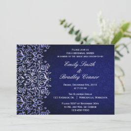 Convite Janto de Ensaio Elegante de Damasco Azul e Branco