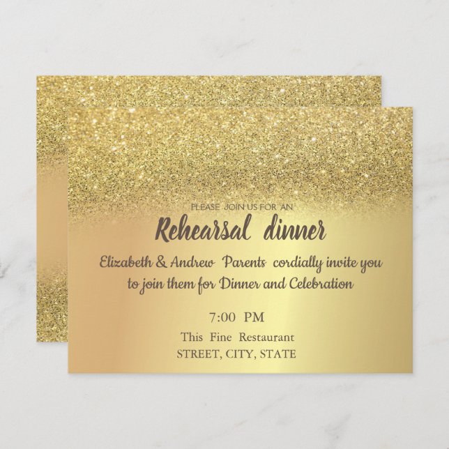 Convite Janto de ensaio Elegante Dourado Glitter Bokeh (Frente/Verso)