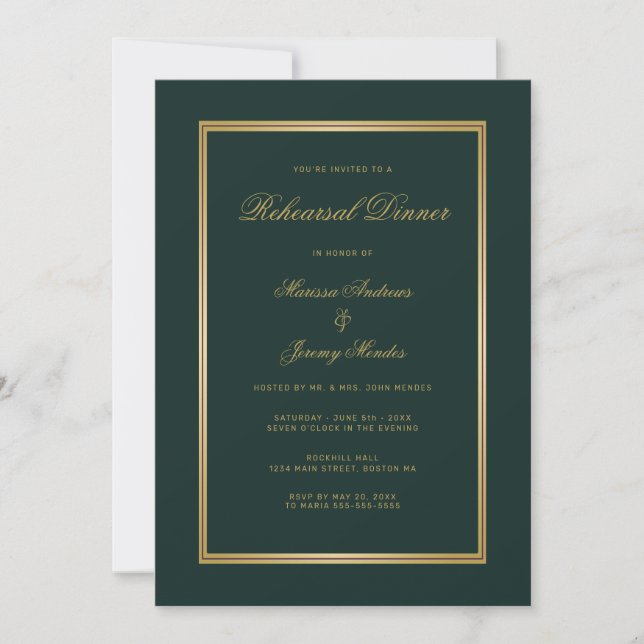 Convite Janto de Ensaio Elegante Emerald Green Dourado Scr (Frente)