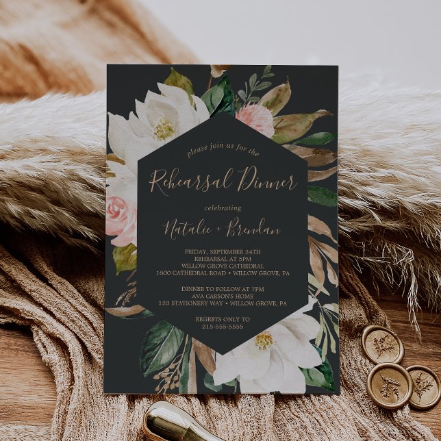 Convite Janto de ensaio Elegante Magnolia Black and White (Criador carregado)