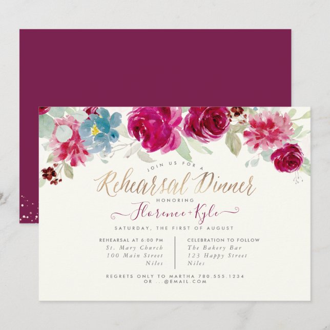 Convite Janto de ensaio Elegante "Mint Berries" (Frente/Verso)