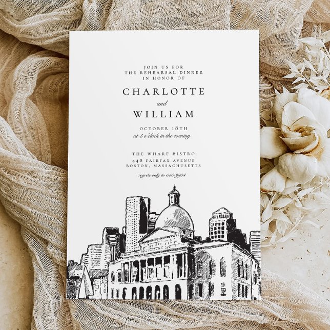 Convite Janto de Ensaio Elegante Moderno de Boston (Criador carregado)