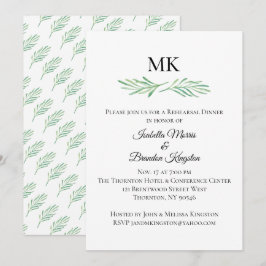 Convite Janto de ensaio Elegante Monograma Greenery