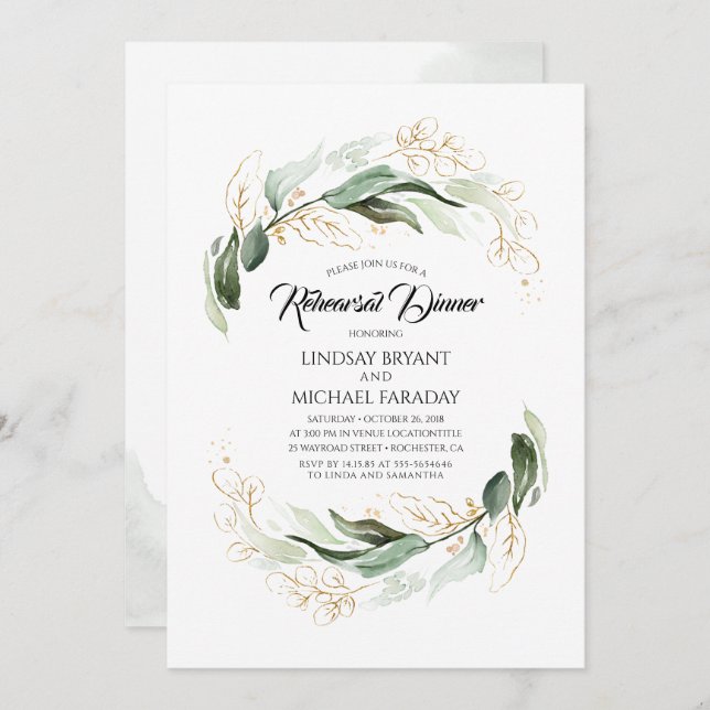 Convite Janto de ensaio Elegante sobre as Folhas Douradas (Frente/Verso)