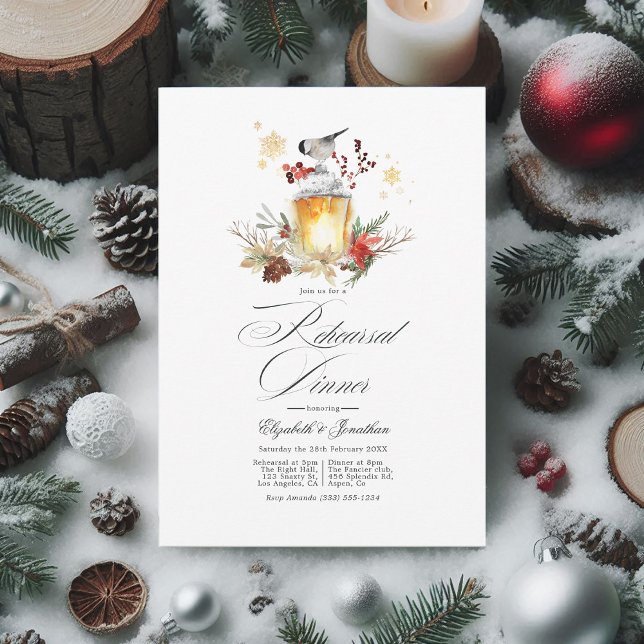 Convite Janto de ensaio Evergreen Winter Pine Weding (Evergreen Winter Pine Wedding Rehearsal Dinner Invitation)