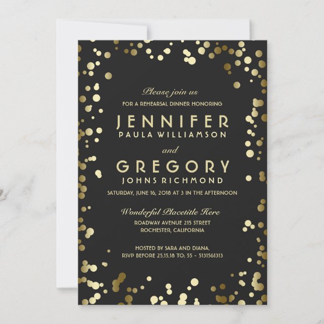 Convite Janto de ensaio Faux Gold Foil Confetti (Frente)