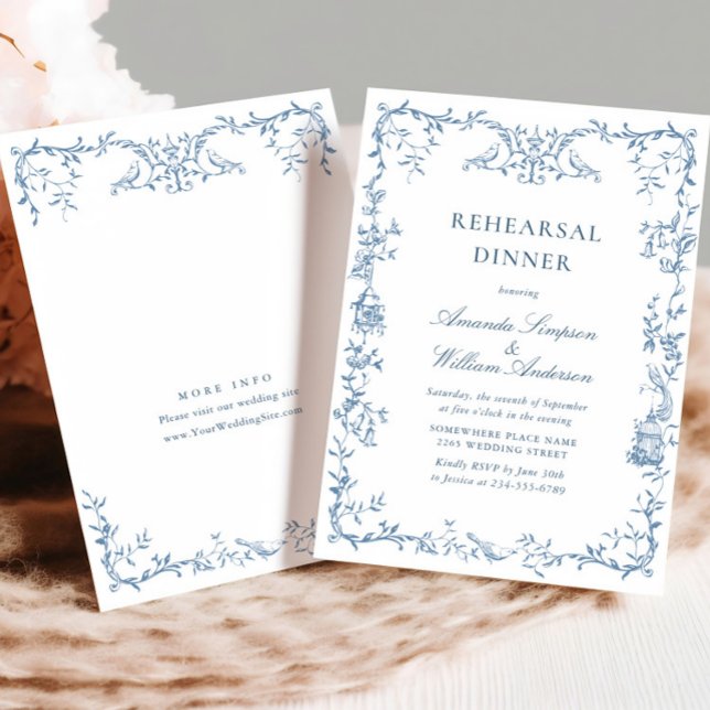 Convite Janto de Ensaio Floral Azul-Ornamentado Vitoriano (Criador carregado)