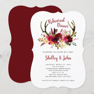 Convite Janto de Ensaio Floral Boho Antler Burgundy