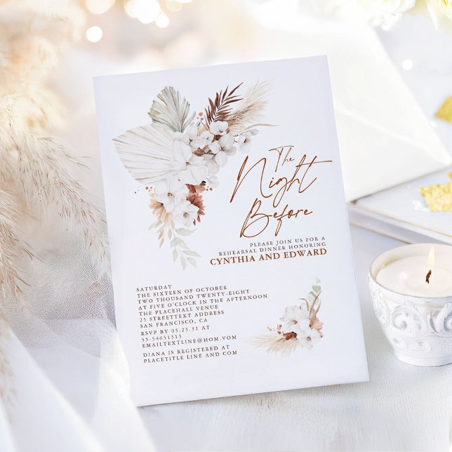 Convite Janto de Ensaio Floral Boho Elegante Terracotta (The Night Before Terracotta Boho Rehearsal Dinner Invitations)