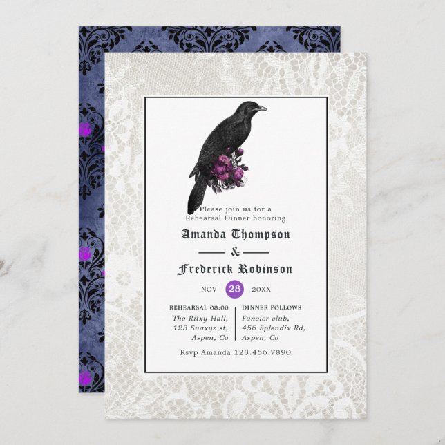 Convite Janto de ensaio Floral Damask e Lace Gothic (Frente/Verso)