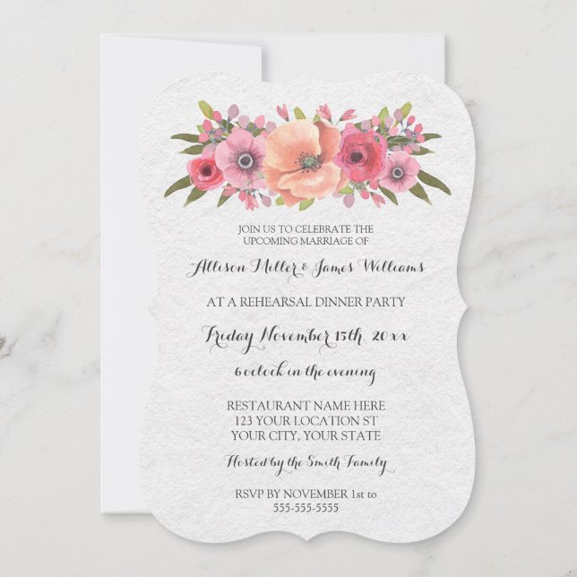 Convite Janto de Ensaio Floral de Aquarela Rosa (Verso)