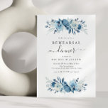 Convite Janto de ensaio floral de cor aquosa azul Elegante<br><div class="desc">Um design de tema de casamento azul e branco com flores pintadas a azul-aquarela. Um design perfeito para o seu verão,  primavera e casamento no inverno. Você pode personalizar o texto e os detalhes de cor neste modelo de convite de casamento.</div>