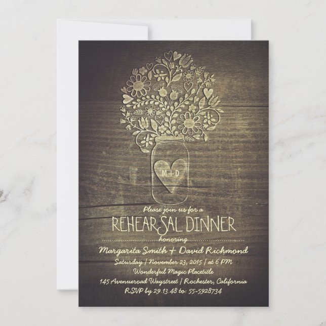 Convite janto de ensaio floral de pedras rústicas do país (Frente)