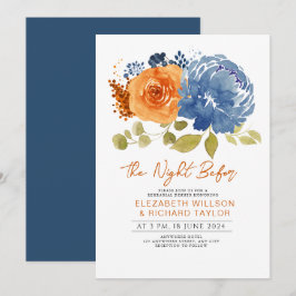 Convite Janto de Ensaio Floral Laranja-marinho Azul Queima