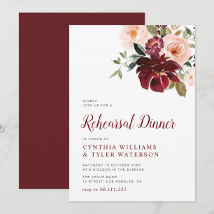 Convite janto de ensaio floral moderno de burúndia e blus