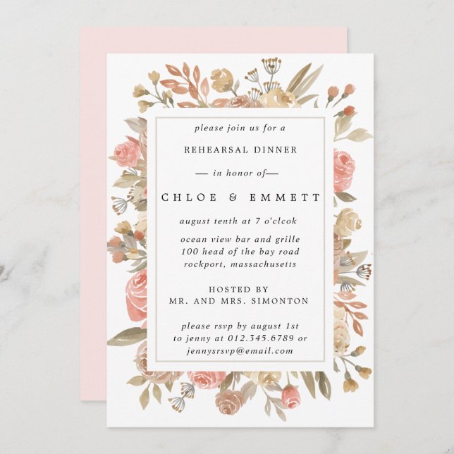 Convite Janto de Ensaio Floral Rustic Boho Blush Rosa (Frente/Verso)