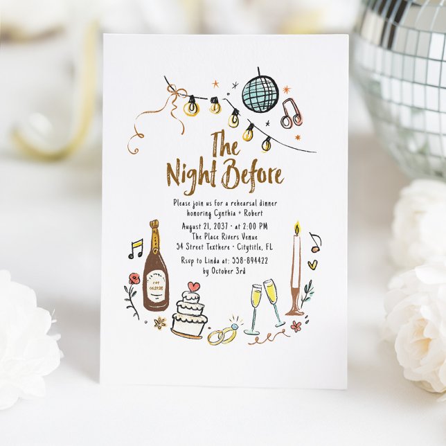 Convite Janto De Ensaio Funk Desenhado À Mão Whimsical (The Night Before Whimsical French Line Art Doodles Rehearsal Dinner Invitations)