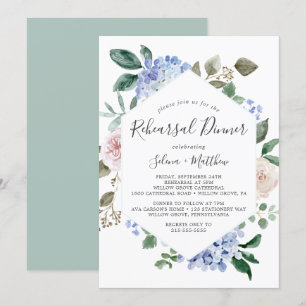 Convite Janto de ensaio geométrico Elegante Blue Hydrangea