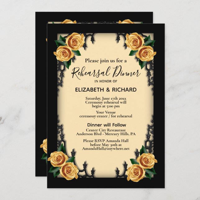 Convite Janto de Ensaio Gótico Rosa Amarelo Amarelo (Frente/Verso)