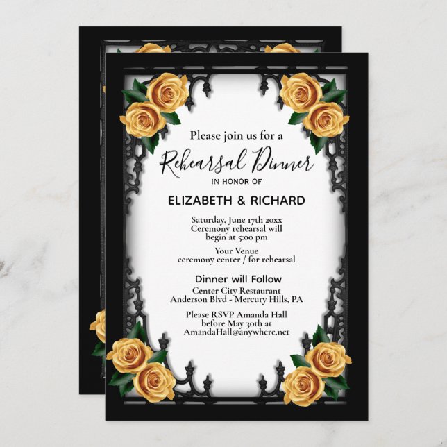 Convite Janto de Ensaio Gótico Rosa Amarelo Branco (Frente/Verso)