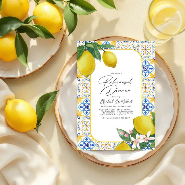 Convite Janto de ensaio italiano Charm Lemon do Mediterrân (Mediterranean Charm Lemon Italian Rehearsal Dinner Invitation)