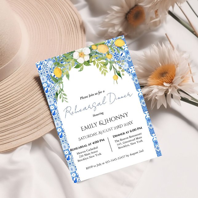 Convite Janto de ensaio italiano Lemon Blue-Mediterranean (Criador carregado)