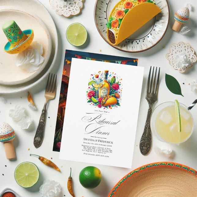 Convite Janto de ensaio mexicano Fiesta Tacos e Tequila (Mexican Fiesta Tacos & Tequila Rehearsal Dinner Invitation)
