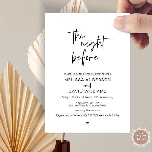 Convite Janto de ensaio moderno, na noite anterior ao conv (Modern Wedding Rehearsal Dinner, The night before our big day celebration Invitation Card)