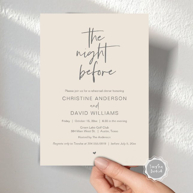 Convite Janto de ensaio moderno, na noite anterior ao conv (The Night Before, Modern Wedding Rehearsal Dinner, Celebration Invitation Card, in Grey Cream)