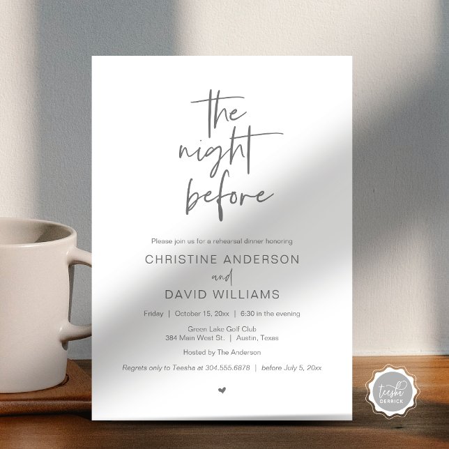 Convite Janto de ensaio moderno, na noite anterior ao conv (The Night Before, Modern Wedding Rehearsal Dinner, Celebration Invitation Card, in Dark grey)