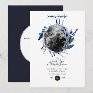Convite Janto de ensaio moderno PHOTO Blue Wreath