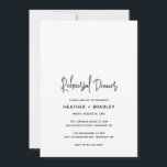 Convite Janto de ensaio moderno, preto e branco, minimalis<br><div class="desc">Um convite para jantas moderno de ensaio, que inclui um simples design com o título do evento numa tipografia de escrita elegante e os detalhes do seu evento numa letra de sans serif minimalista. Todos os elementos design estão em preto e branco. Este convite de janto de ensaio chic funciona...</div>