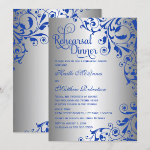 Convite Janto de ensaio na moda Royal Blue Silver Swirls
