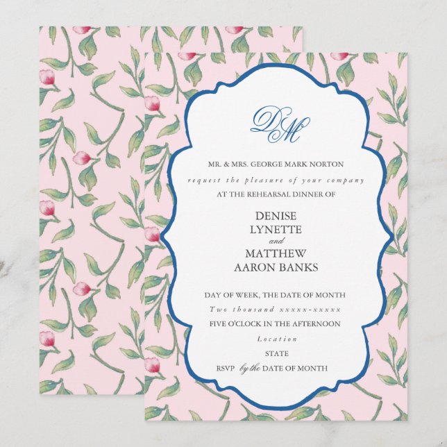 Convite Janto de ensaio Nosegay Pink (Frente/Verso)
