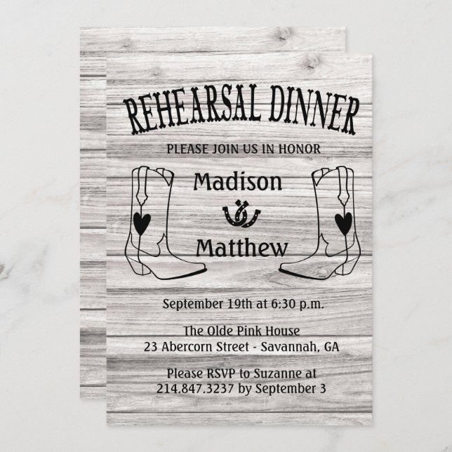 Convite Janto de ensaio ocidental Casamento Cowboy Boots (Frente/Verso)