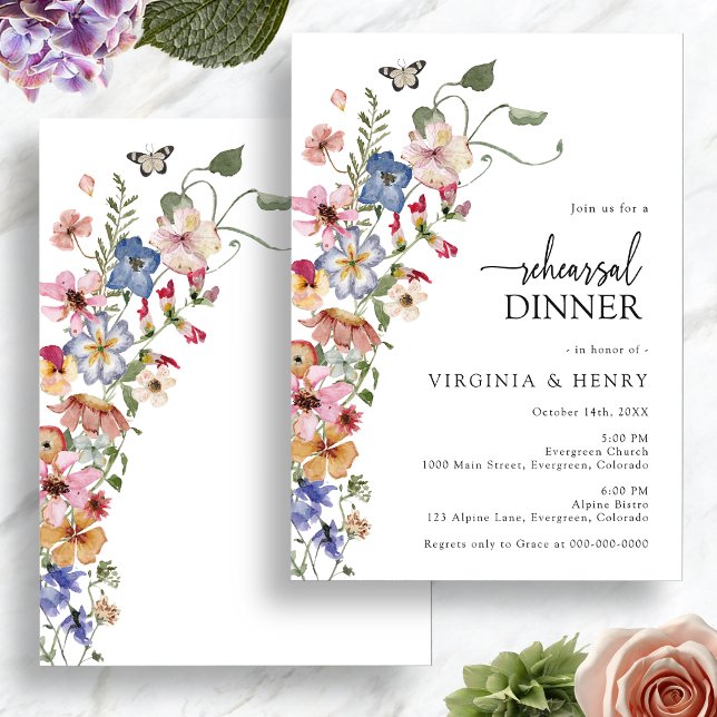 Convite Janto de ensaio oral colorido (Colorful Floral Rehearsal Dinner Invitation with Butterfly by Painted Paperie
)