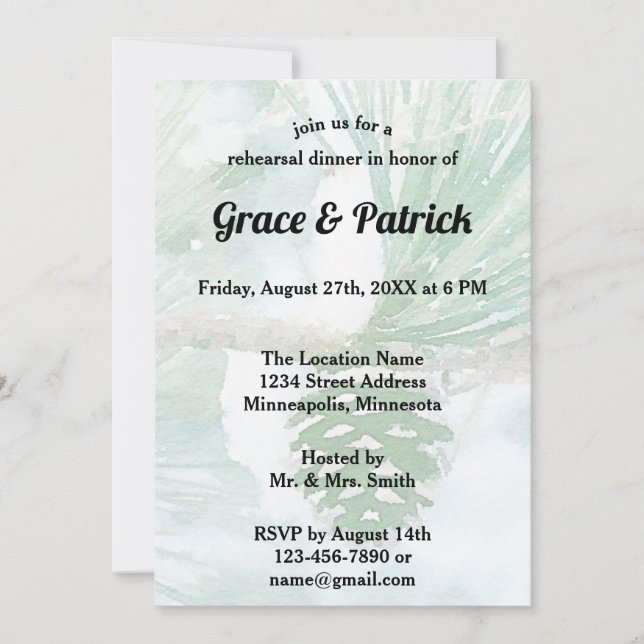 Convite Janto de ensaio Pine-Cone Verde Pale (Frente)