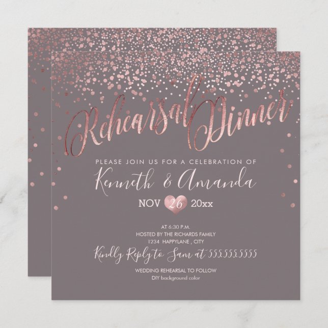Convite Janto de Ensaio PixDezines/Faux RoseGold Confetti (Frente/Verso)