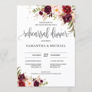 Convite janto de ensaio rosa vermelho-marsala branco