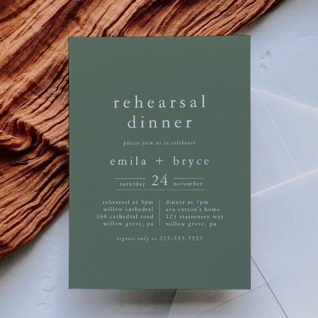 Convite JANTO de Ensaio Russo da Sage Moderna Simples EMEL (EMELIA Simple Modern Sage Rustic Rehearsal Dinner Invitation)