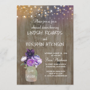 Convite Janto de Ensaio Russo de Mason Jar Floral Roxo