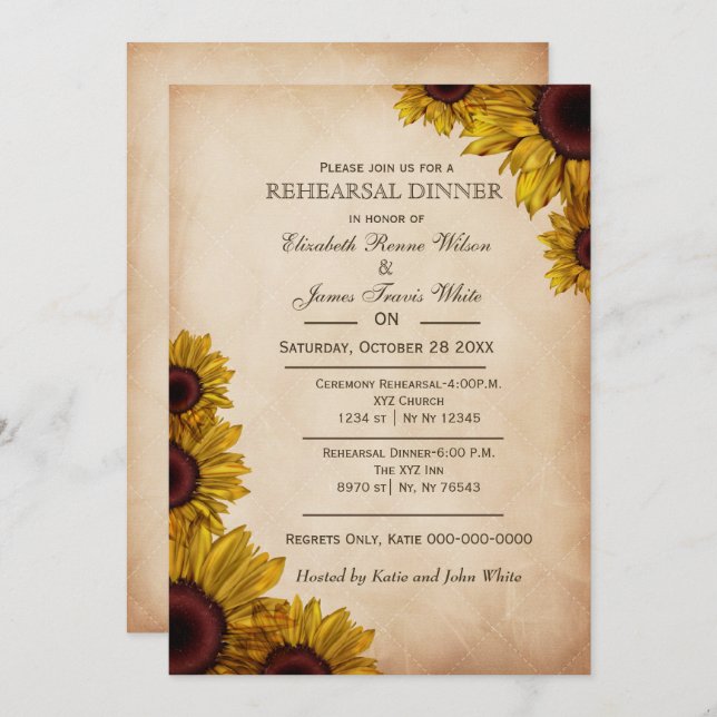 Convite Janto de ensaio russo Elegante Girassóis convida (Frente/Verso)